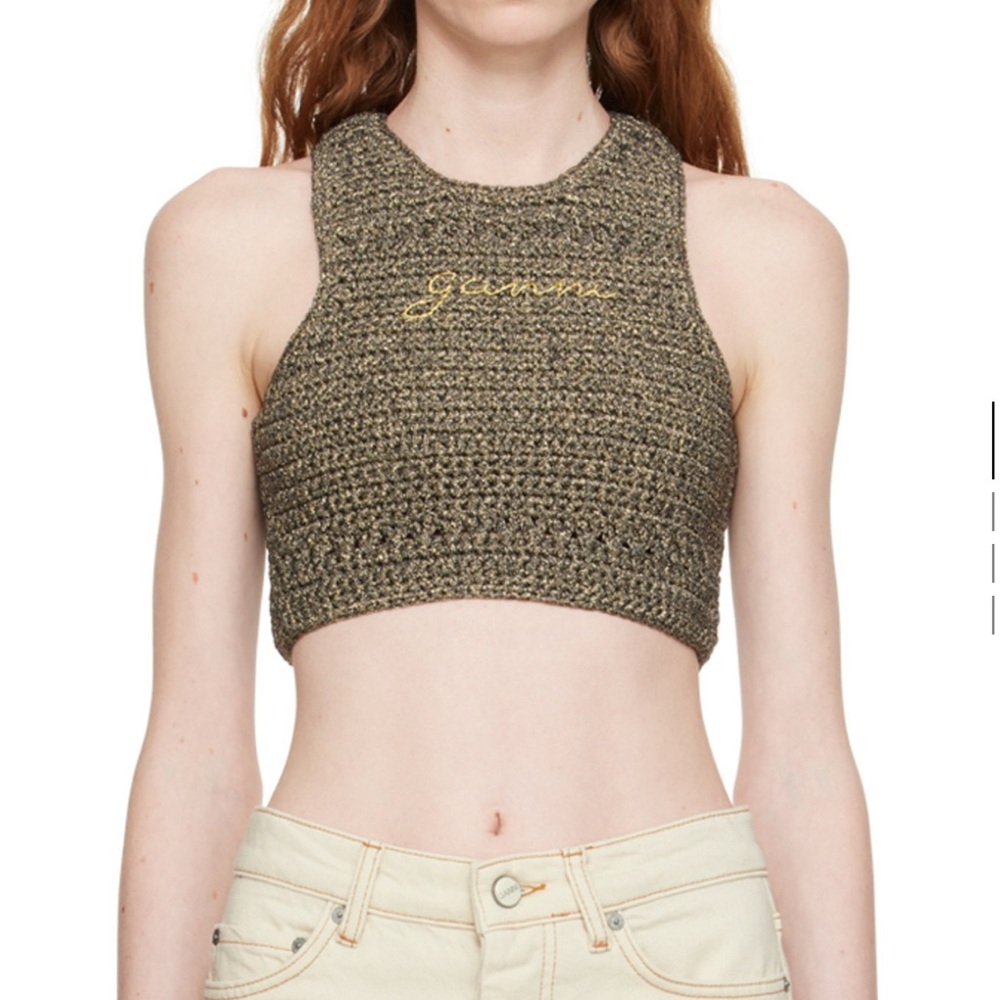Ganni Black and Gold Racerback Knitter Tank Top NWT